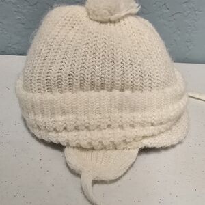 Vintage Knit Baby Hat With Pompom Earflaps And Brim